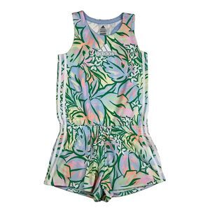 Adidas Summer Tropical Print Romper Shorts Girl’s L 14 Bodysuit Blue Pink Green